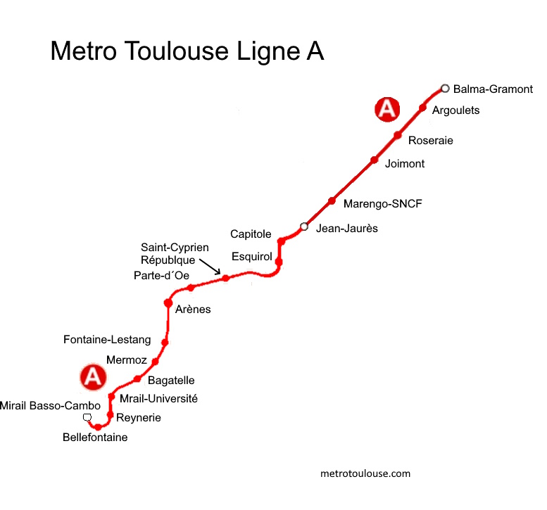 Mapa Linea A Metro Toulouse